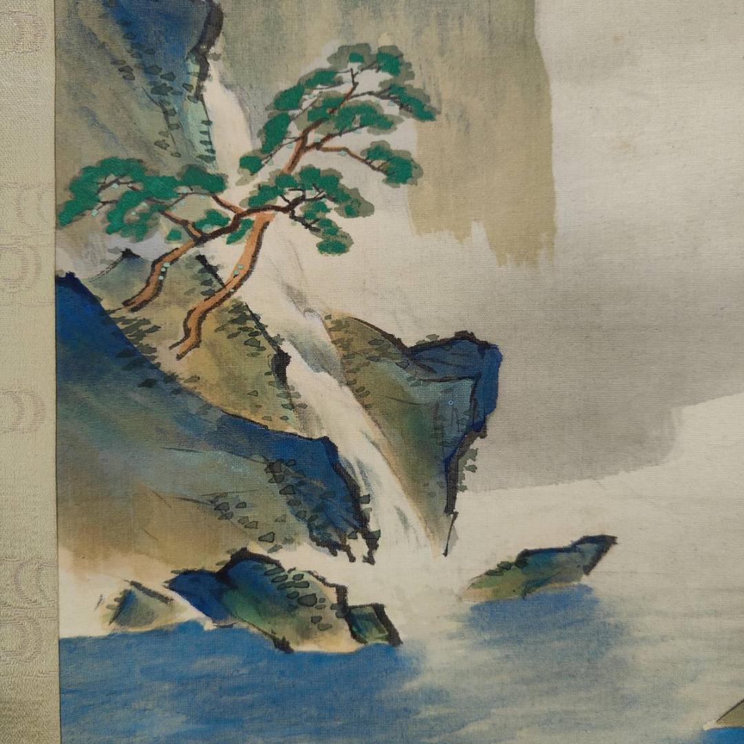 真作/景舟/蓬莱山図/山水/横物/桐共箱付/布袋屋掛軸A-344