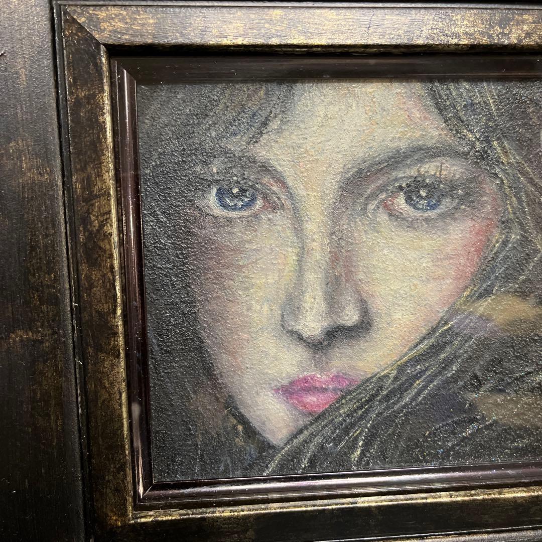絵画 憂いを帯びた美女 木製 黒金彩額縁 【新品 箱入】