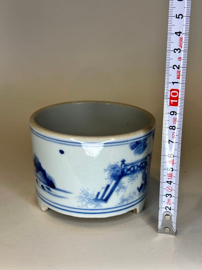 明代 人物染付 香炉 中国古陶磁 骨董品 香道具