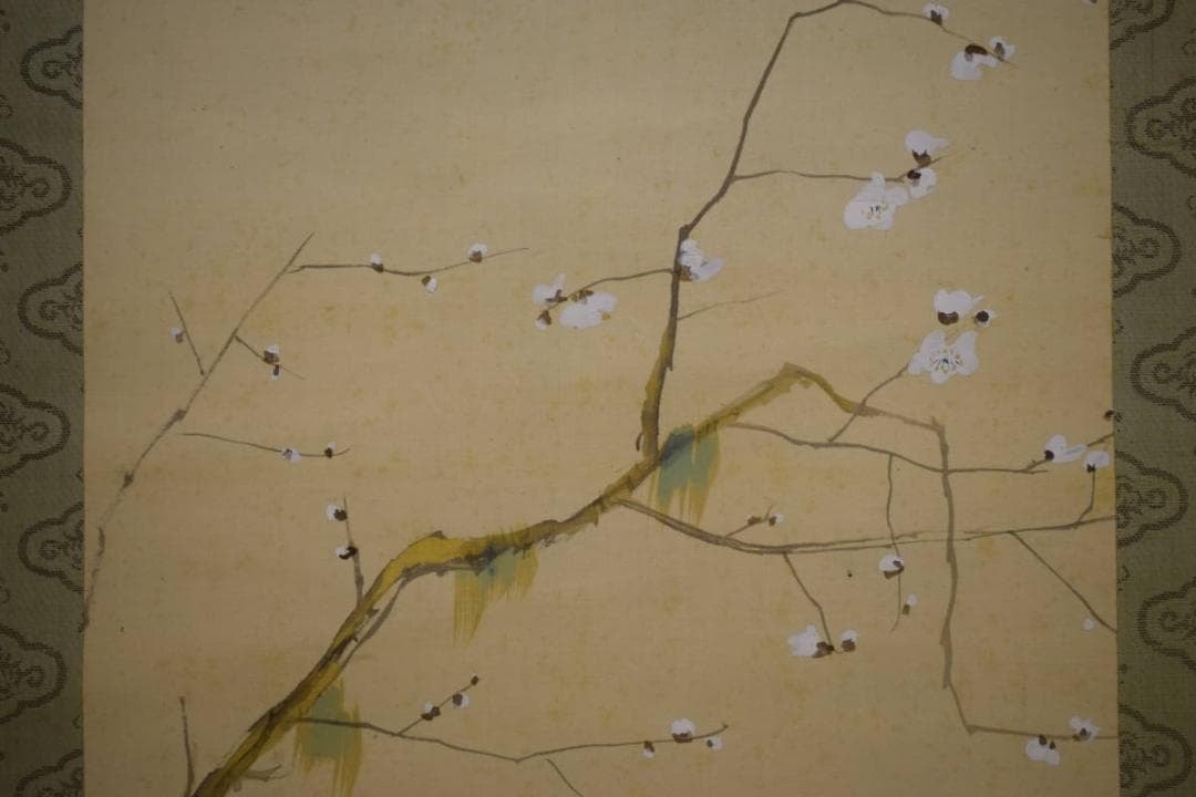 真作/北上聖牛/白梅蓑虫図/梅花ミノムシ図/布袋屋掛軸HI-400