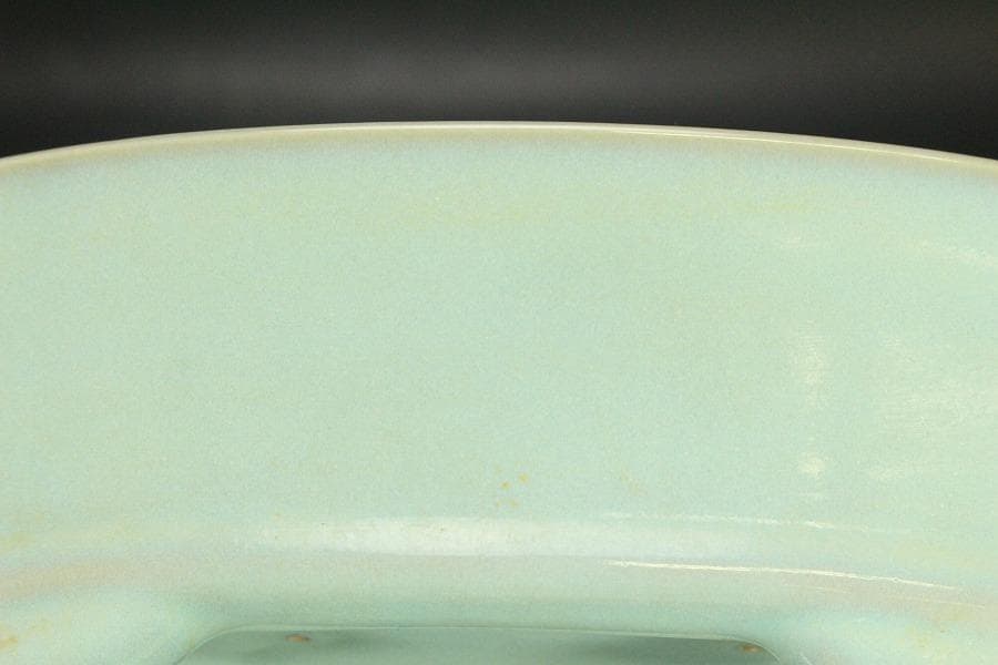 中国美術 青釉 楕円形 盤 水盤 洗 23.3cmx16.7cm(LC315)
