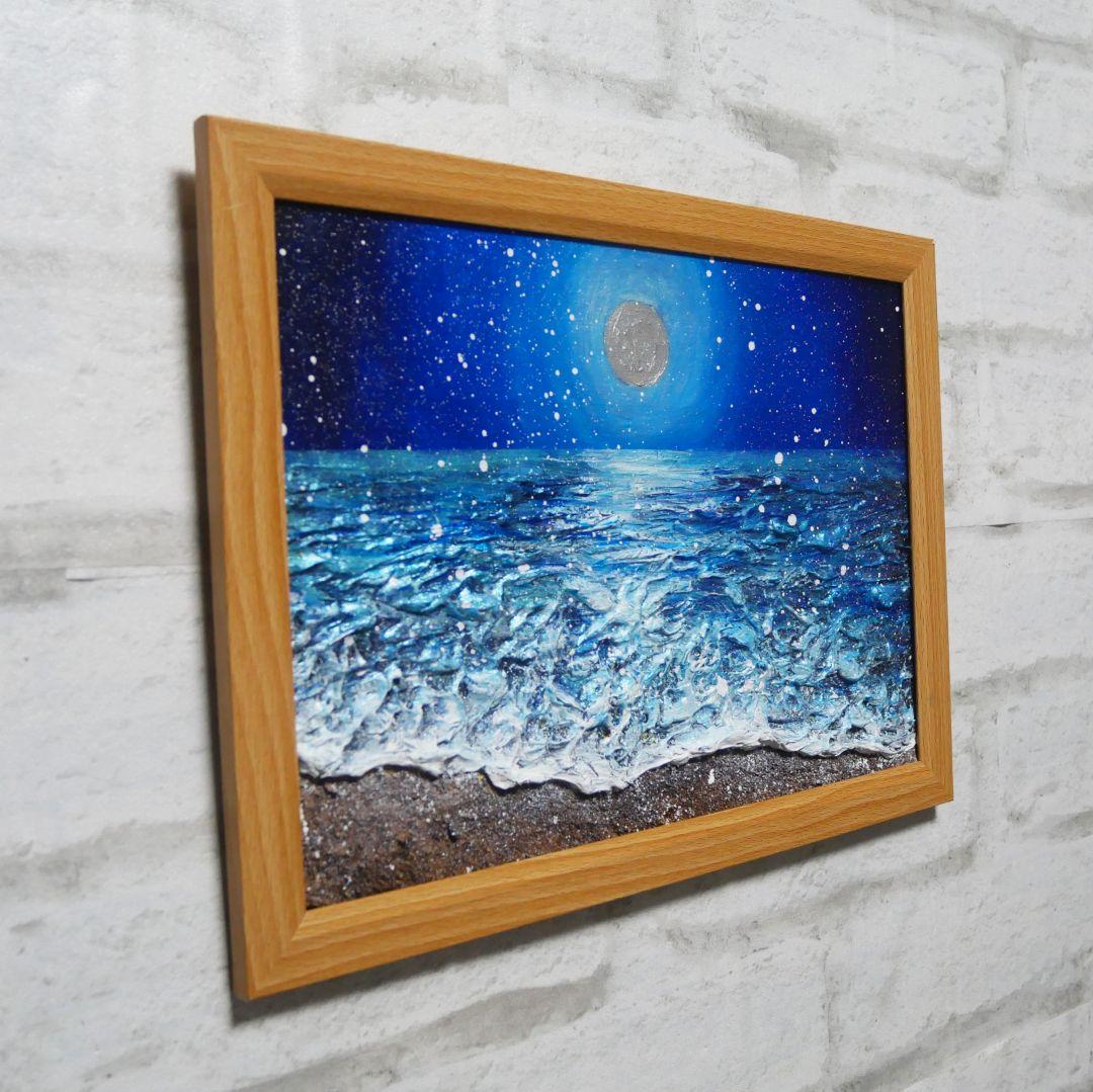 油絵 油彩 油彩画 絵 絵画【海雪の満月】