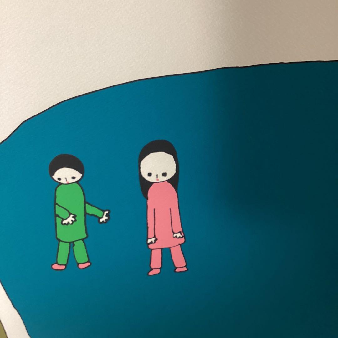 宮城まり子　　在銘　水彩画　二人の道【本目俊光へ】記載有り　額装　即決品