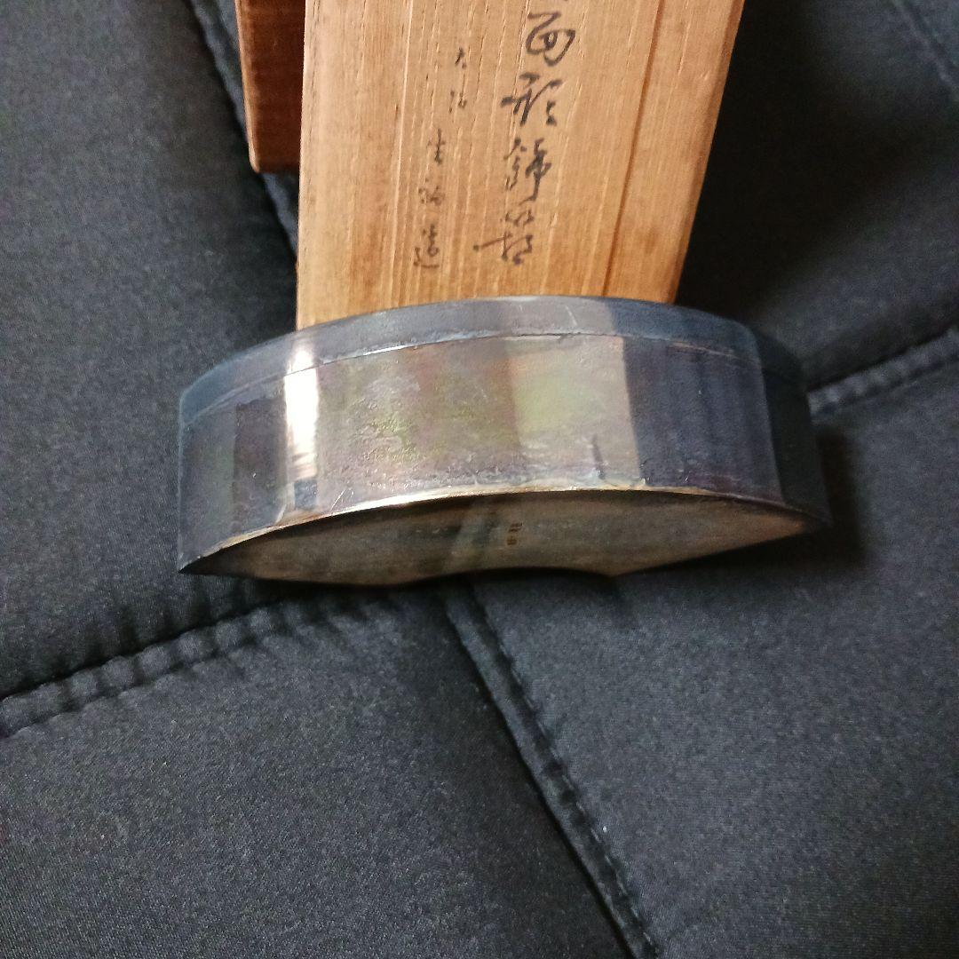 アンティーク生駒製 菊図　扇形工芸品 小物入れ木箱付き
