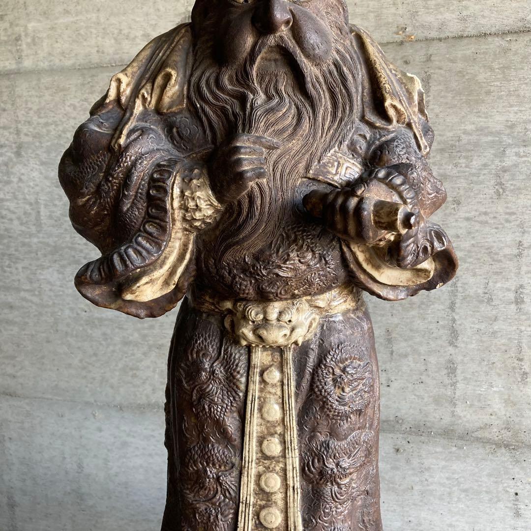 古い像 人物 武将 仏像 人形 大型 陶器 彫刻 置物 骨董品 レトロ カケ有り