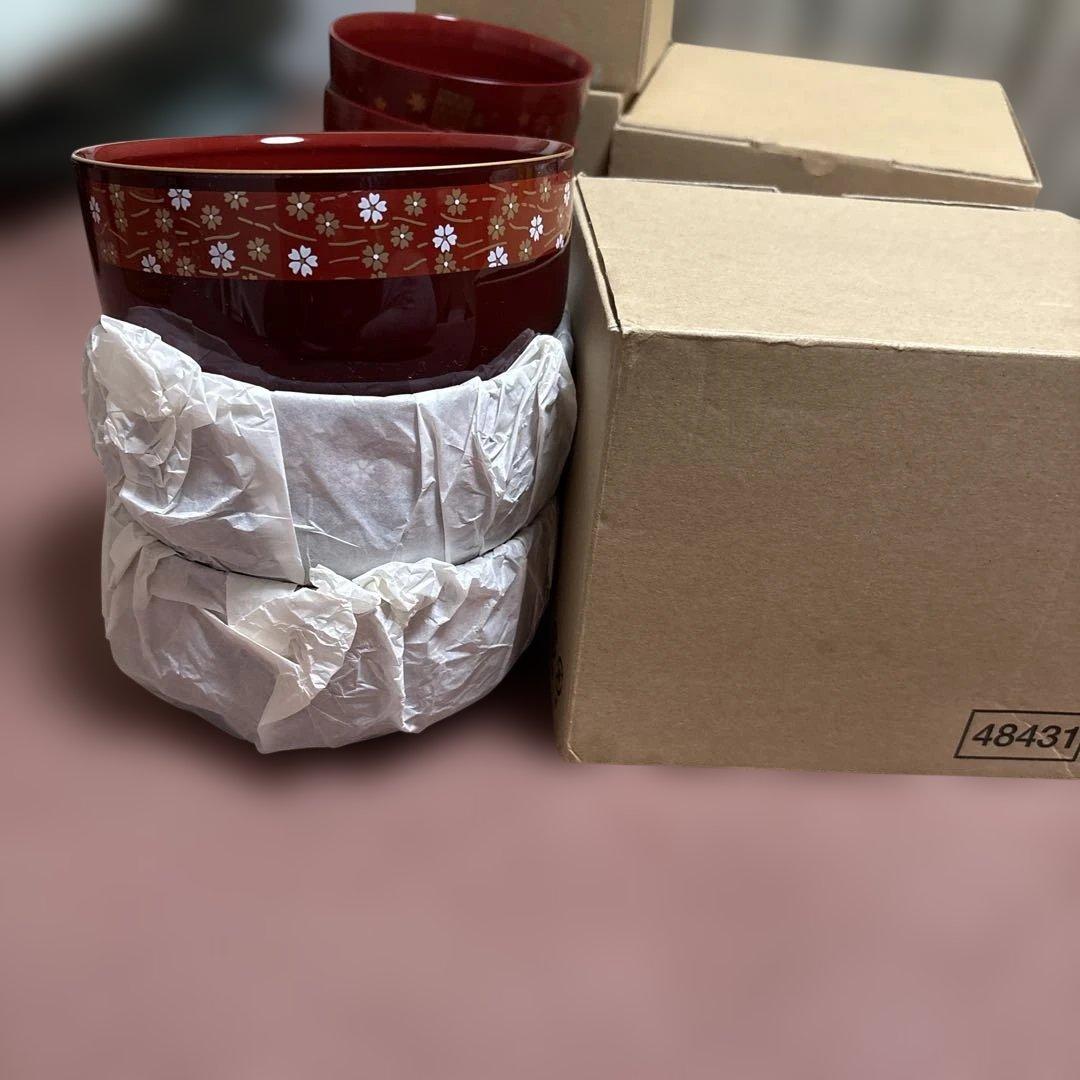漆器椀 5種類セット　赤黒装飾