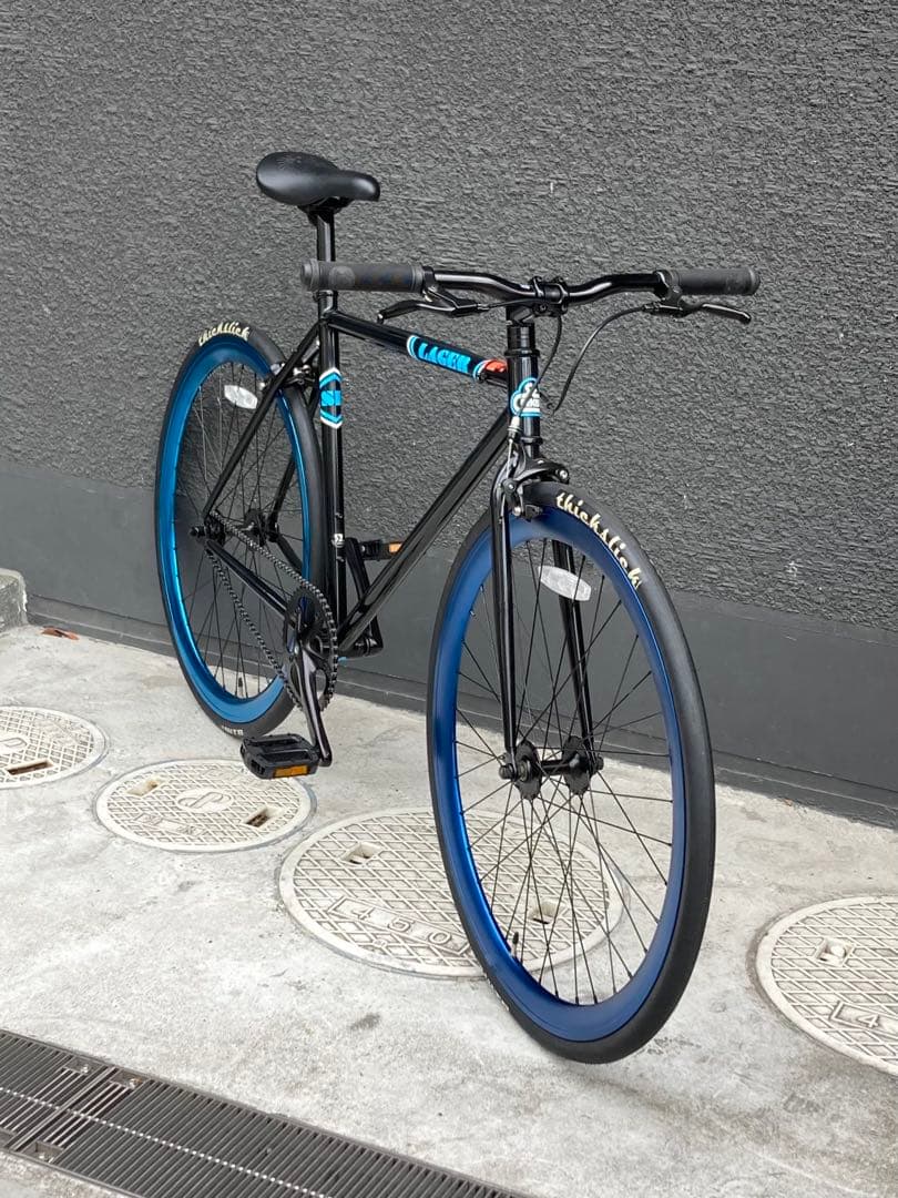 【自転車】アーバンシングルスピードバイク_ ブラック/ブルー