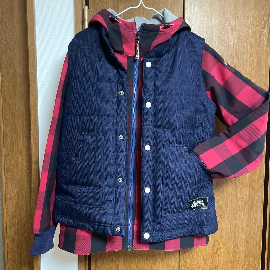 【美品】SISTA.J　スノボウェア 上下3点セット 　チェックレッド　Mサイズ
