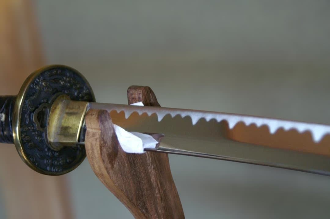 模擬刀　 黒革巻柄　腰藤巻　変わり塗鞘　７１.５cm