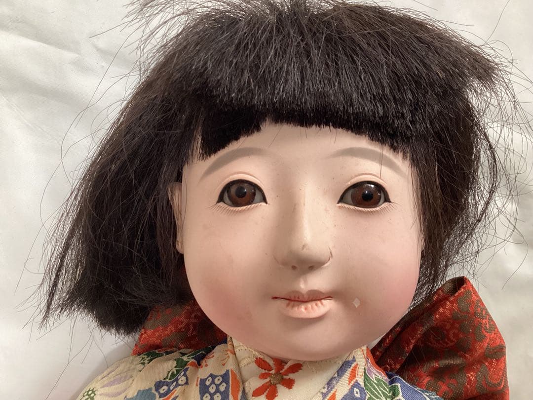 市松人形　人形師　伊藤直島作　昭和レトロ　抱き人形　吹子付き　ガラス眼　人毛