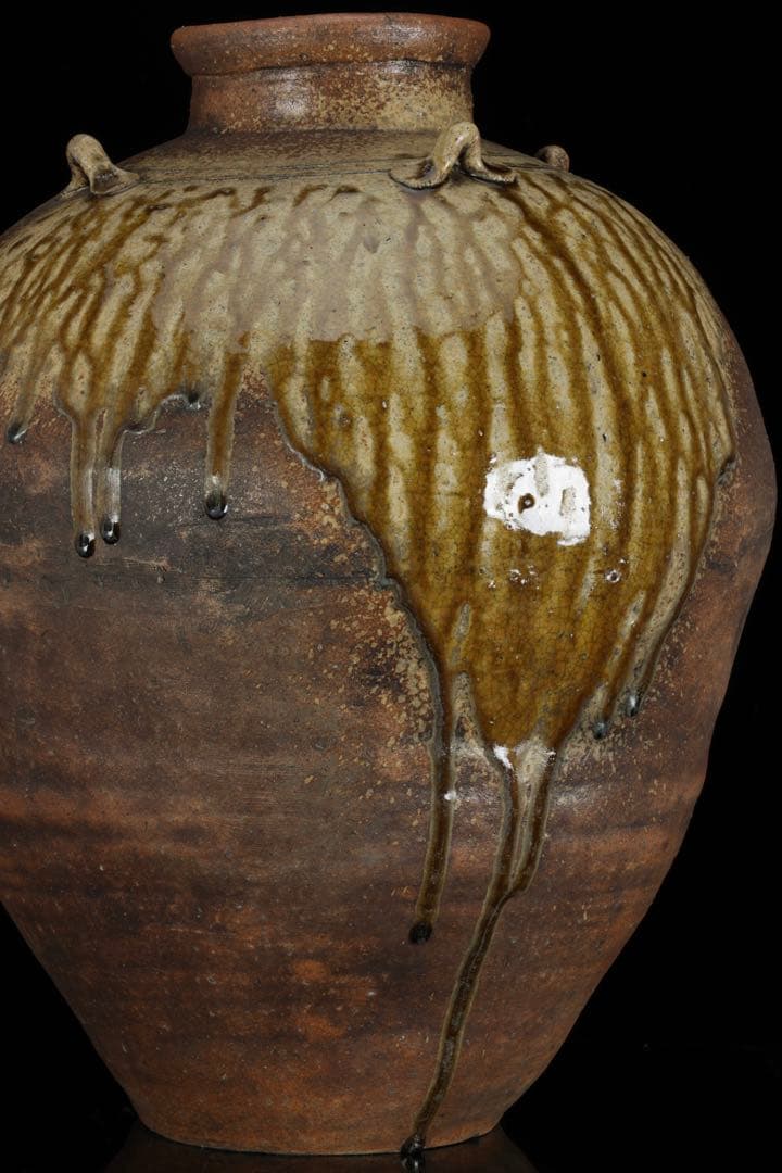 古伊賀 ビードロ自然釉 四耳大壺 47cm 壷 伊賀焼 時代物 古美術 骨董品