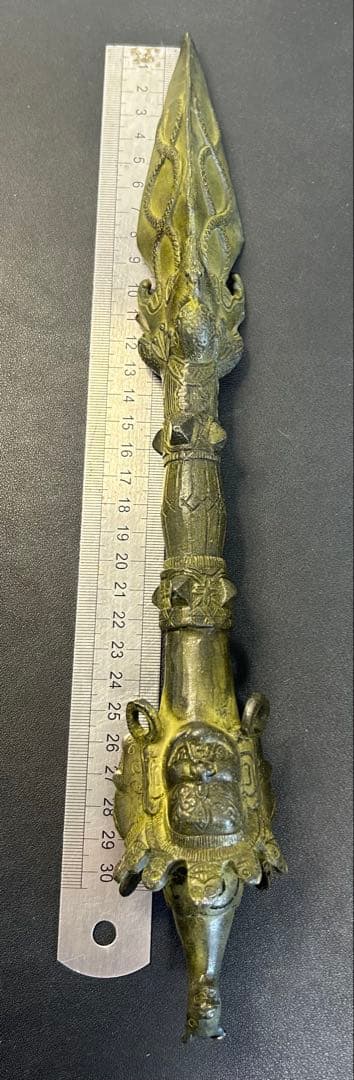 西藏チベット古銅三面馬頭金剛降魔杵 縁起物　工芸品 美術品 風水置物 旧家蔵出し