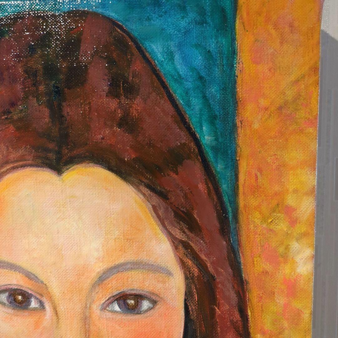 キャンバス油絵　パパ太郎　美しい妻ジャンヌ　モディリアーニ　名画オマージュ