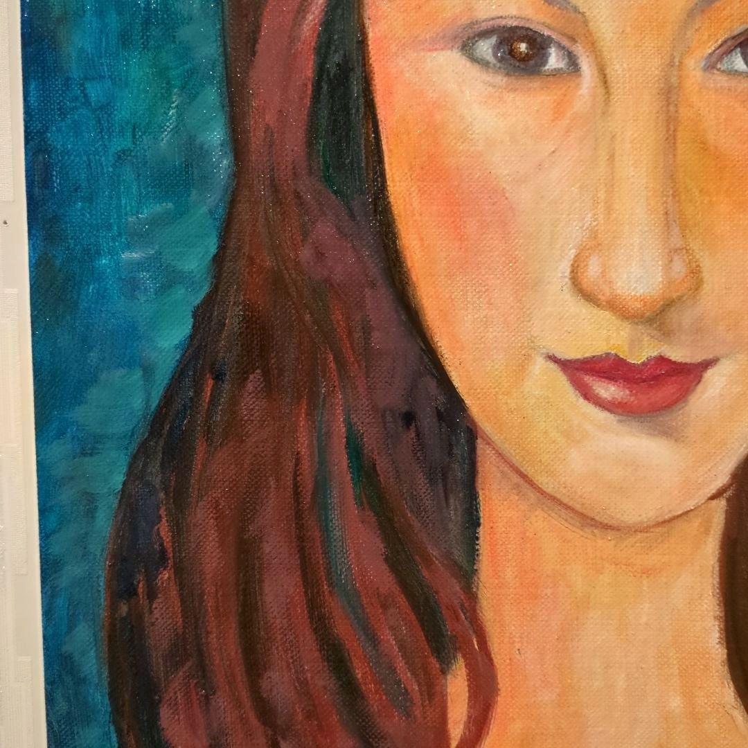 キャンバス油絵　パパ太郎　美しい妻ジャンヌ　モディリアーニ　名画オマージュ