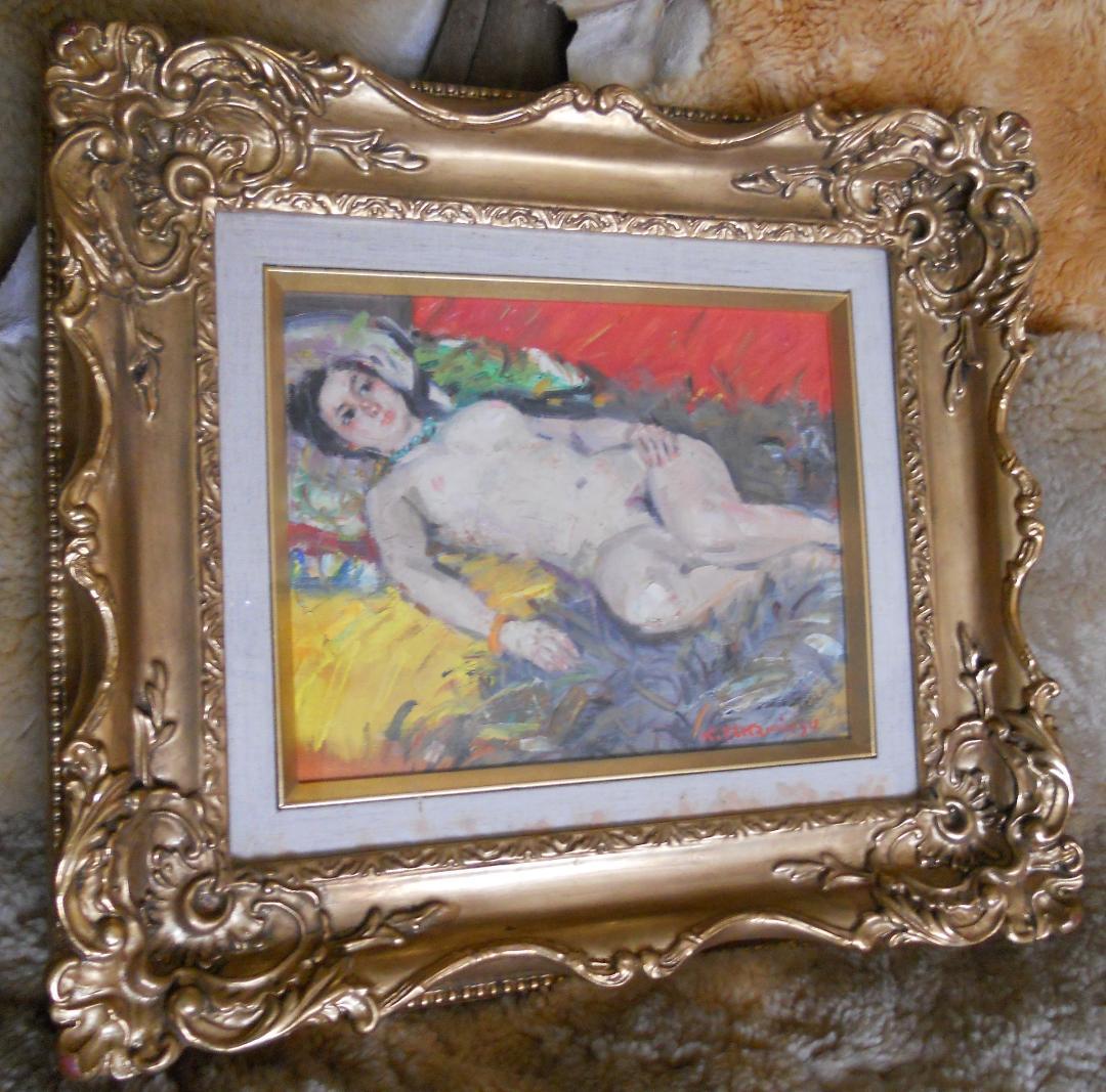 高光一也 絵画 油絵 「 横たわる裸婦 」 昭和 モダニズム 油彩 です。