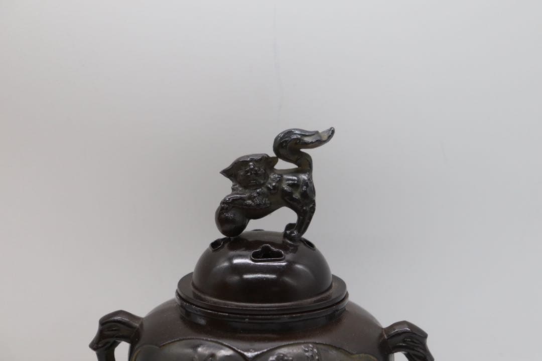 銅製　獅子摘み香炉　共箱　茶道具　送料込み250926