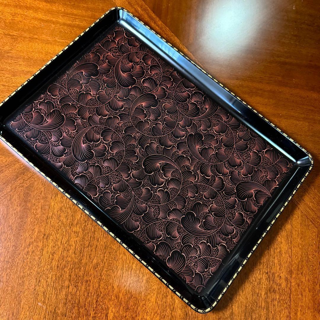 新品 輪島塗 漆 お盆 トレー うるし 伝統工芸 黒 配膳 伝統工芸 漆器