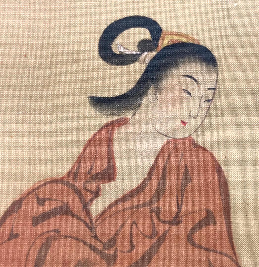 宮川長春　絖本：美人画 浮世絵　掛軸