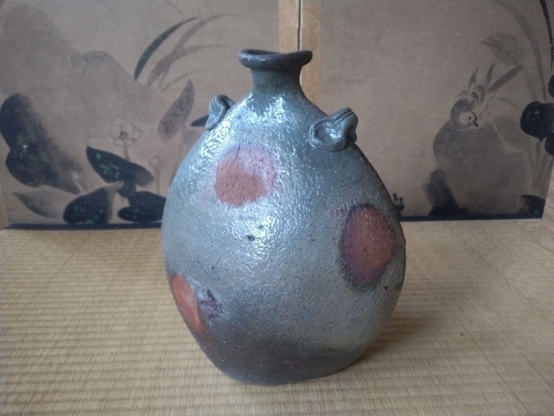 備前焼　森陶山作　扁壺　個展出品作　飾り壺　花器　骨董　日展作家　佳品