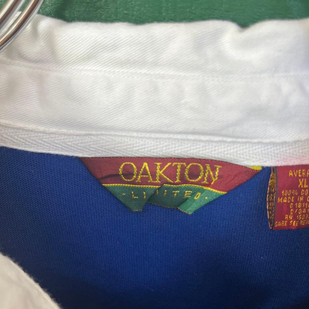 OAKTON ラガーシャツ XL 青/白/黒ストライプ 80’s 古着