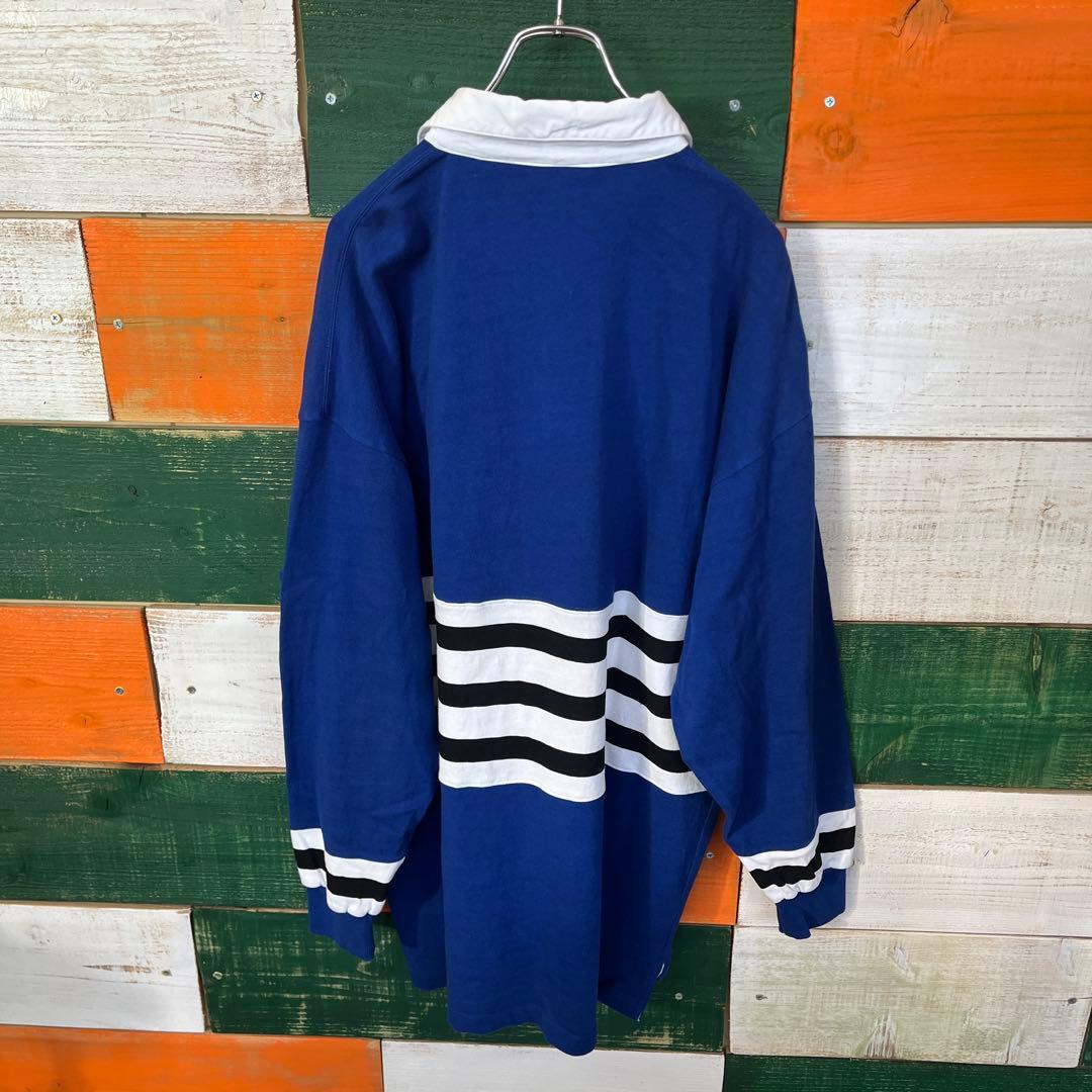 OAKTON ラガーシャツ XL 青/白/黒ストライプ 80’s 古着