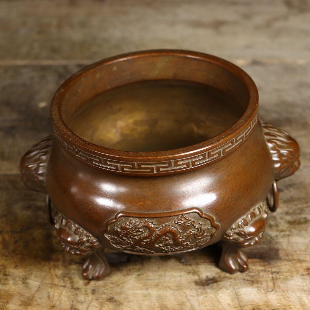 銅製 香炉 三足香炉 龍鳳香炉 薫香炉 仏堂挿し香炉 装飾品 工芸品 置物