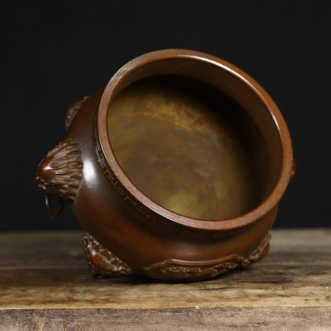 銅製 香炉 三足香炉 龍鳳香炉 薫香炉 仏堂挿し香炉 装飾品 工芸品 置物