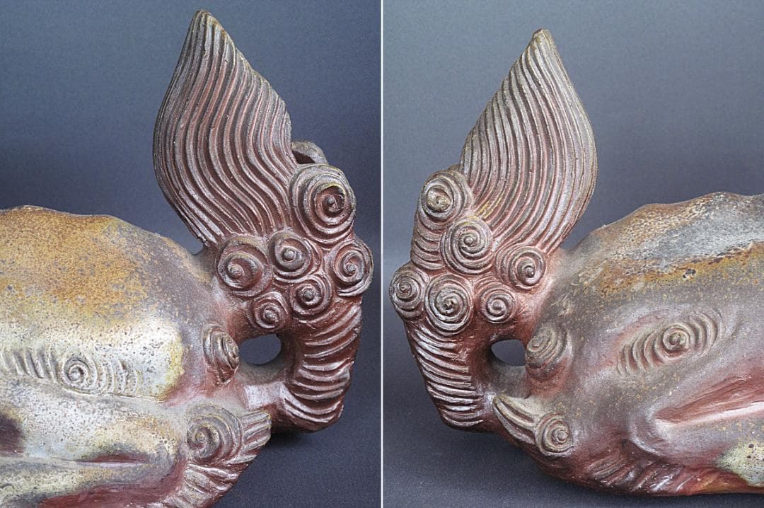 優品‼ 備前名工! 藤原陶斎 作『獅子置物』細工物 高19.5㎝ 横38㎝