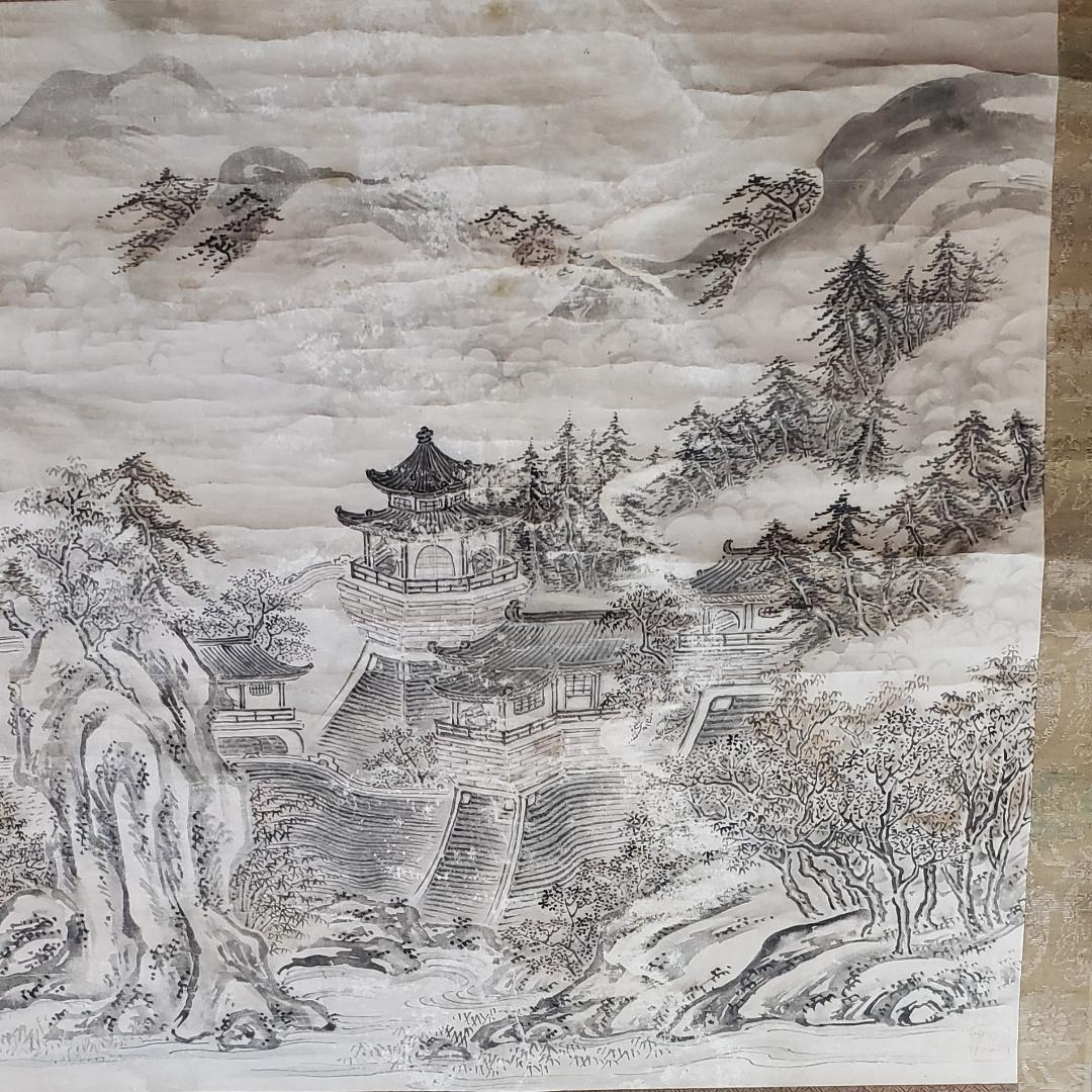 ◆『周文 山水図』掛軸◆検）雪舟 長谷川等伯 明兆 狩野永徳 狩野探幽 千利休