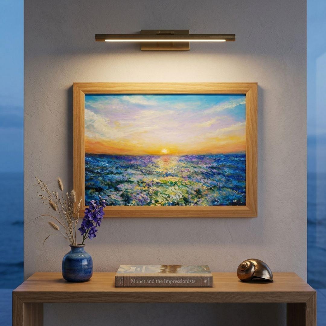 油絵 油彩 油彩画 絵 絵画【夕日に輝くネモフィラ】