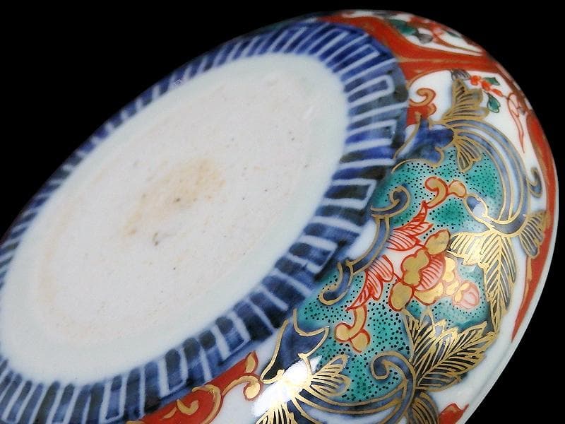 古伊万里　金襴手　窓絵　鳳凰に花の図　４寸皿　E694AS-CZq