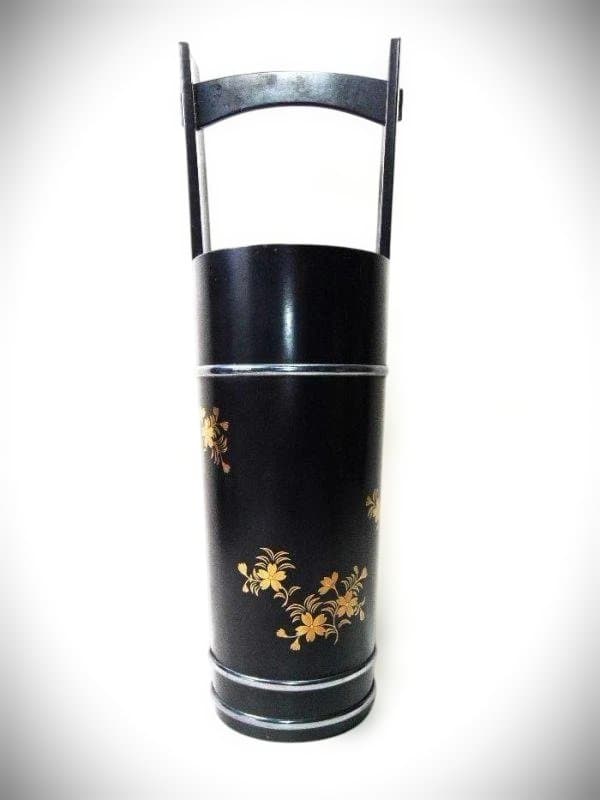 加賀塗師 砺波宗斎 桜花文 桶樽型 花生 天然木 本漆器 時代物
