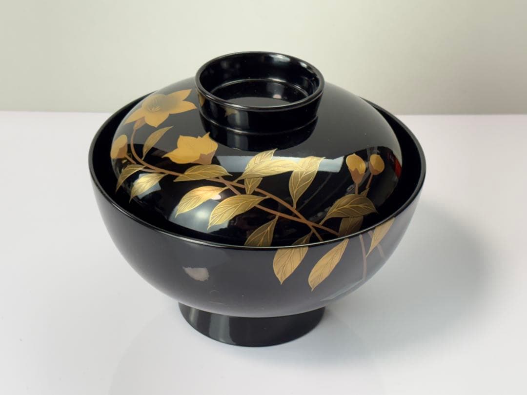 【未使用】越前漆器【源伸堂】蒔絵付　吸物椀5客セット 共箱栞付R7112328