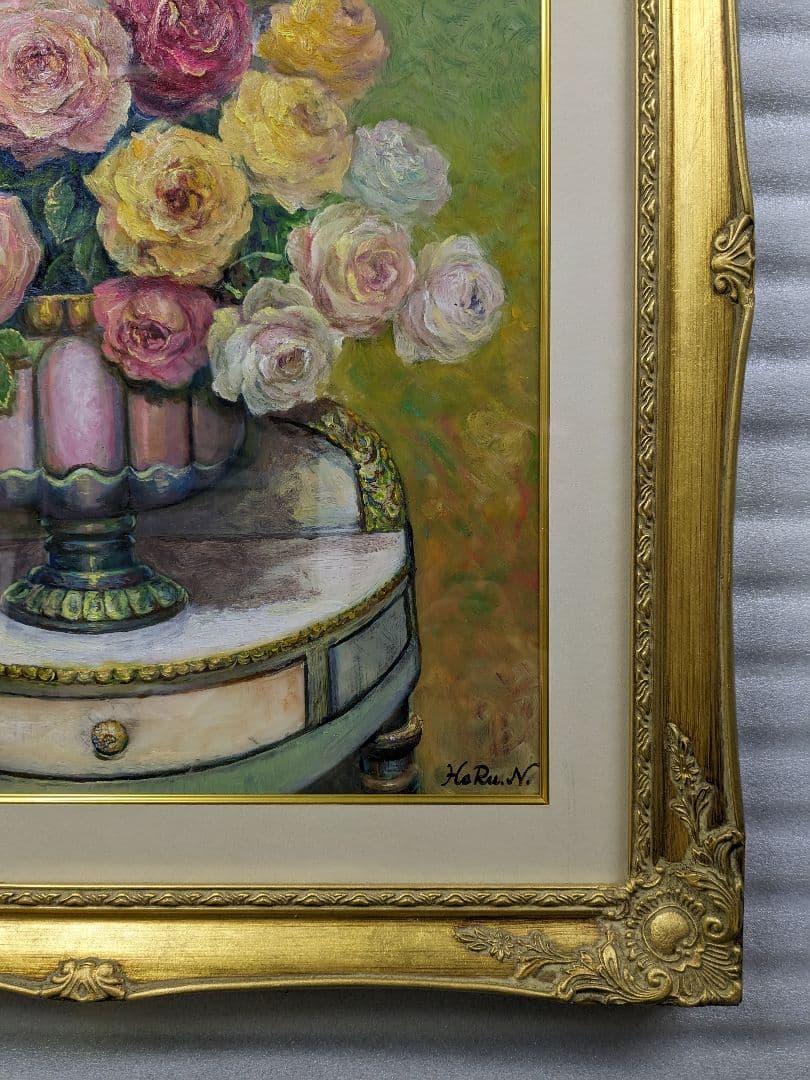画家haru☆油彩画☆薔薇☆特寸422×497☆真作☆ご覧いただき原画★一点物☆