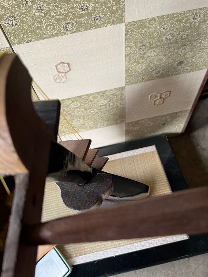 『半月細工・表桑製・四弦』薩摩 琵琶 袋付 撥付き　ヴィンテージ　びわ　楽器琵琶