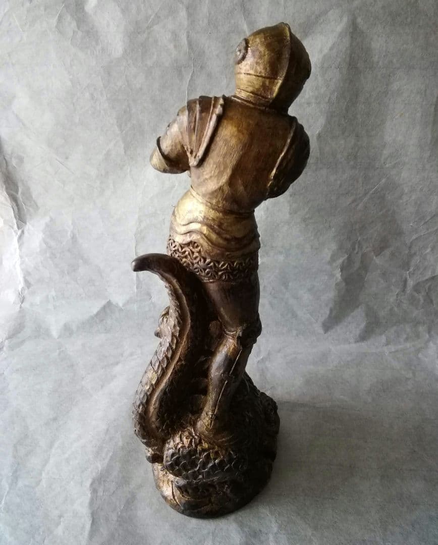 逸品　聖ジョージの竜退治　木彫金彩色聖人像　スペイン　19世紀　キリスト