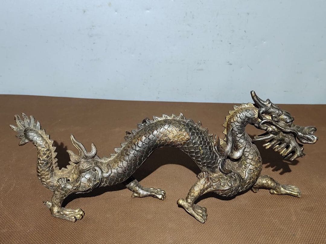 時代物　純銅製泥金龍　アンティーク　置物　古美術