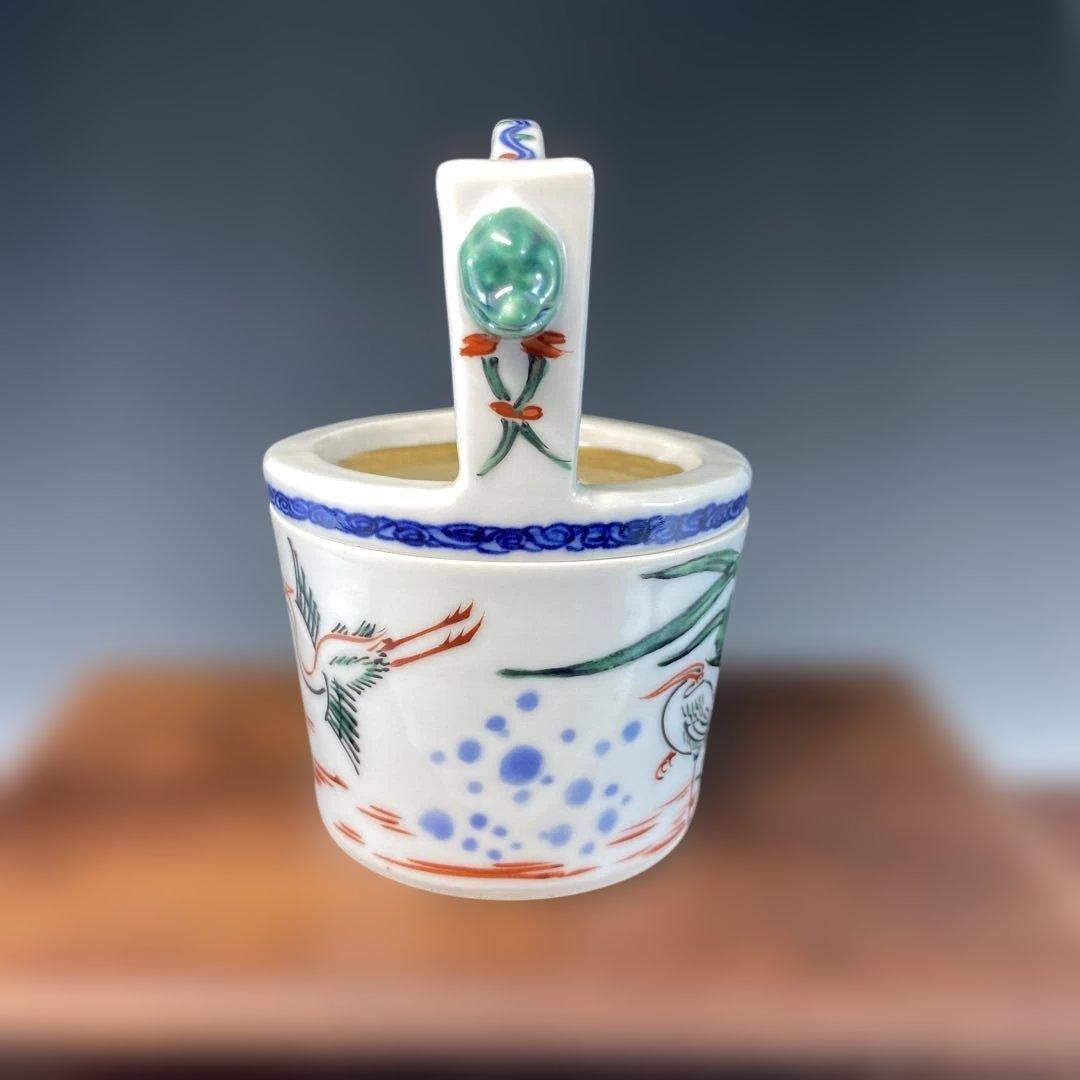 【茶道具】高野昭阿弥造　赤絵手桶茶器（共箱）
