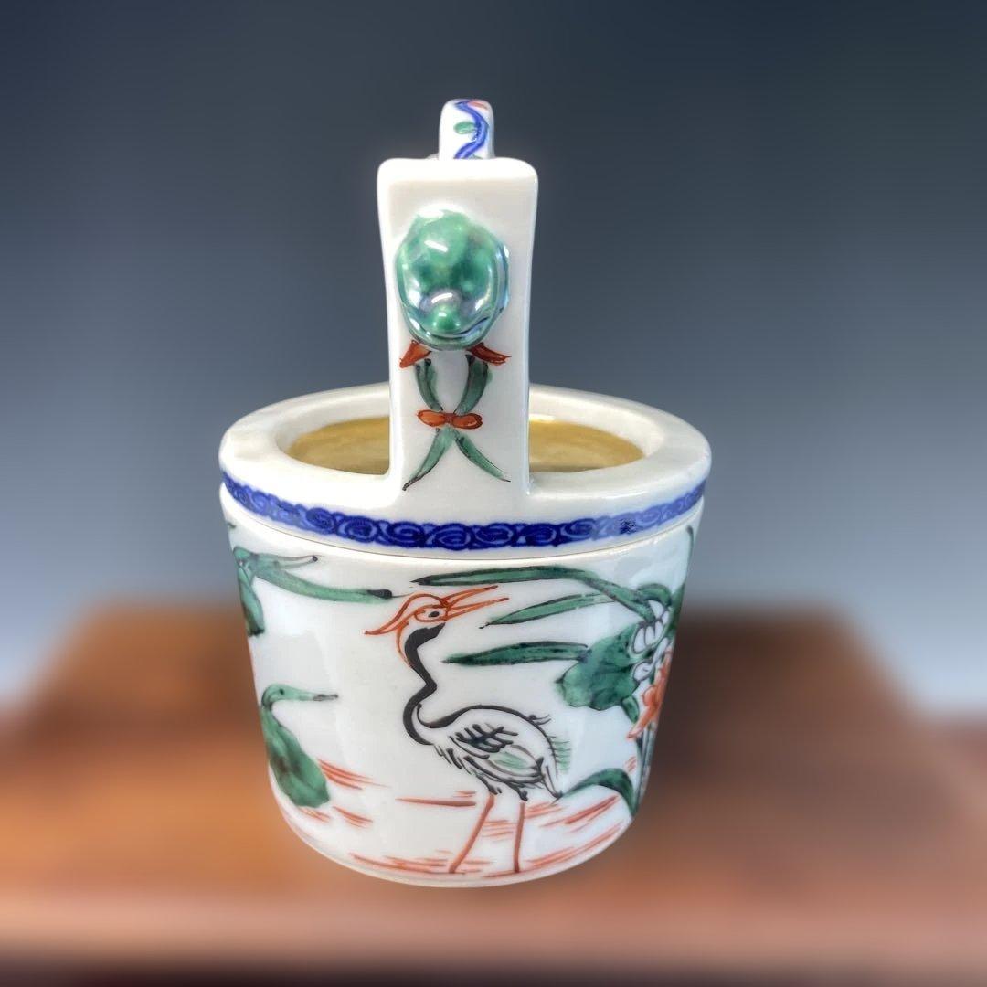 【茶道具】高野昭阿弥造　赤絵手桶茶器（共箱）