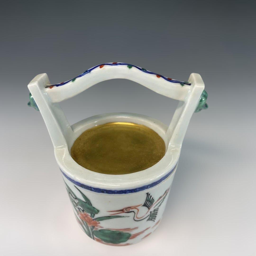 【茶道具】高野昭阿弥造　赤絵手桶茶器（共箱）