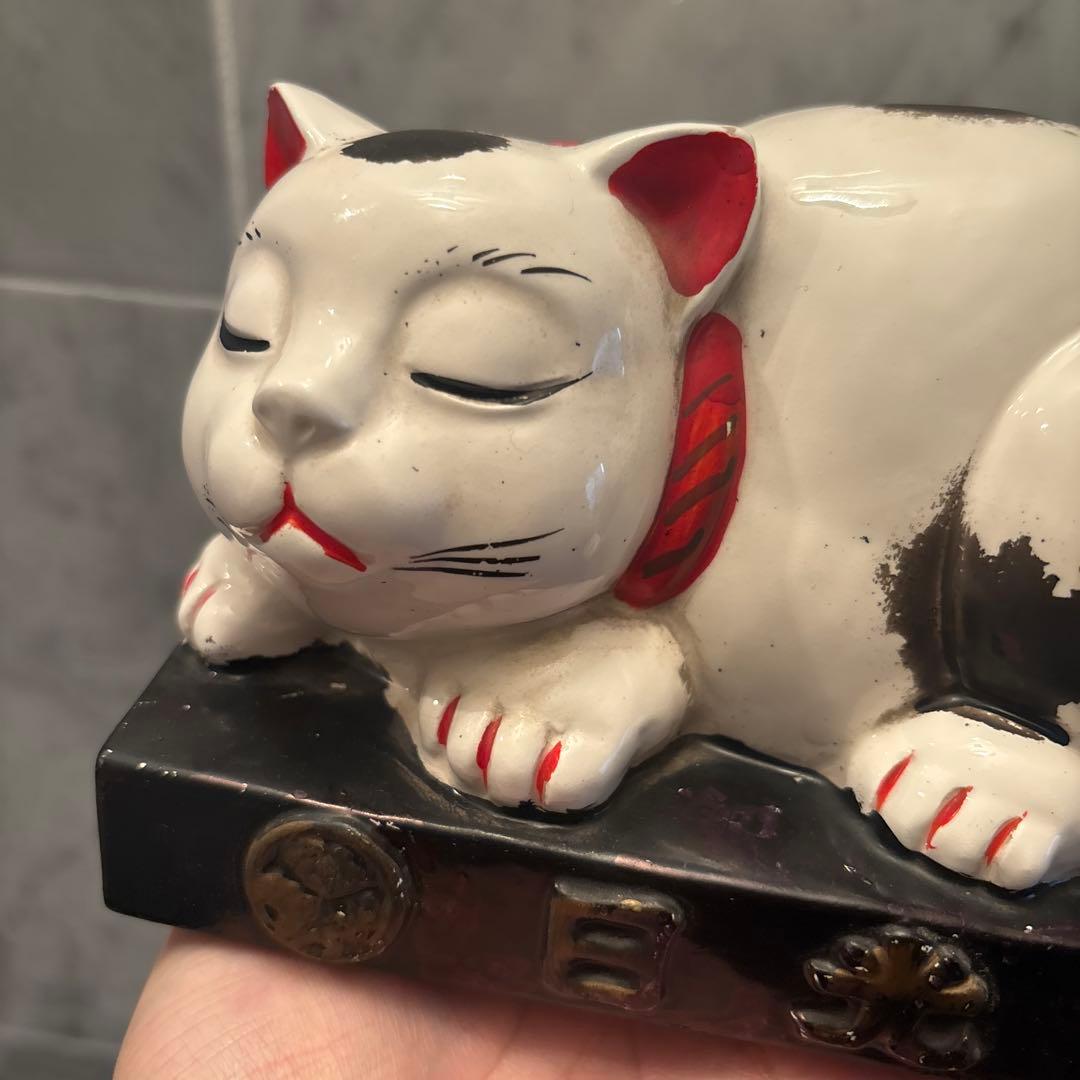 1950年代ヴィンテージ手描きの瞳やまつ毛が美しく存在感がある眠り猫