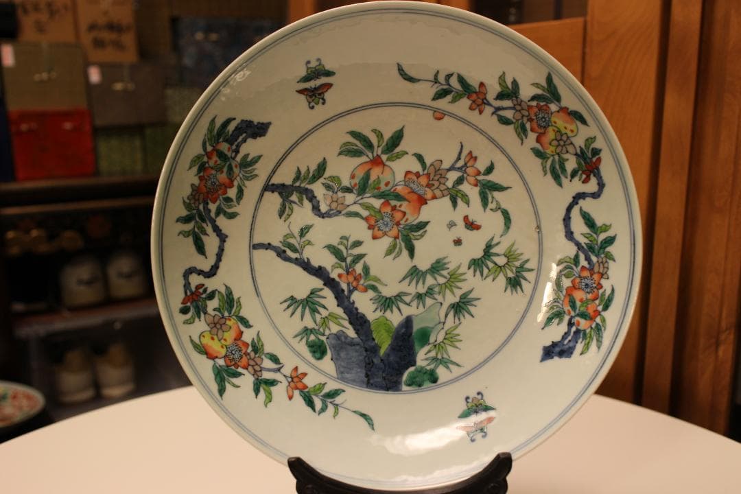 「大清雍正年製」色絵花卉文皿 （京文検） 煎茶道具、茶碗、飾り皿