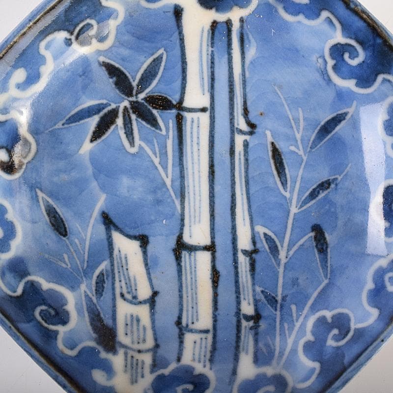 伊万里焼　古伊万里　染付　竹文　八角小皿　七客　時代箱付　C　R7593
