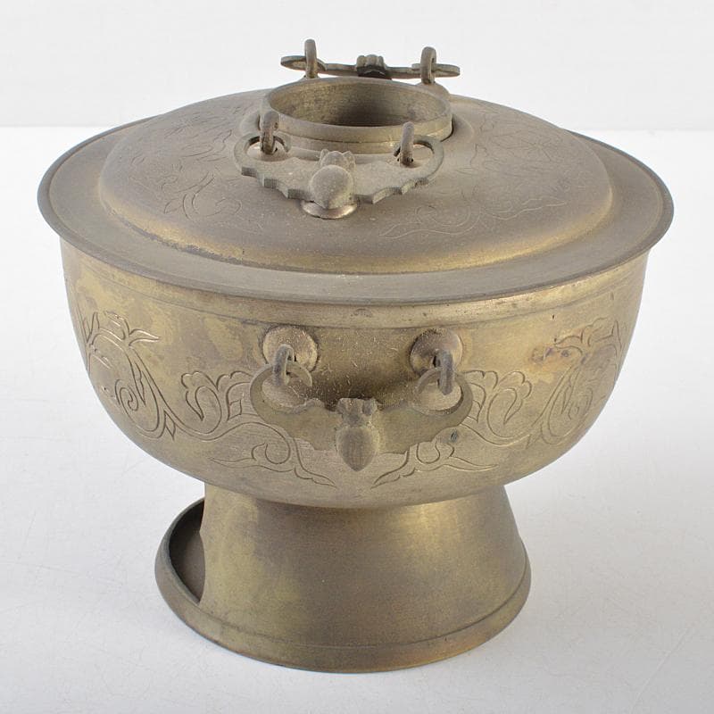 おかか　李王家美術工場造　蝙蝠手花彫金　神仙炉　宮廷料理器　V　R5820