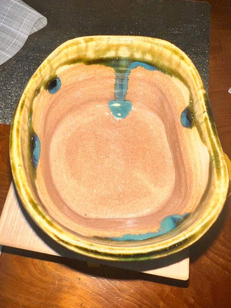 173 加藤芳右衛門 作 京焼 赤織部 茶碗（共箱）