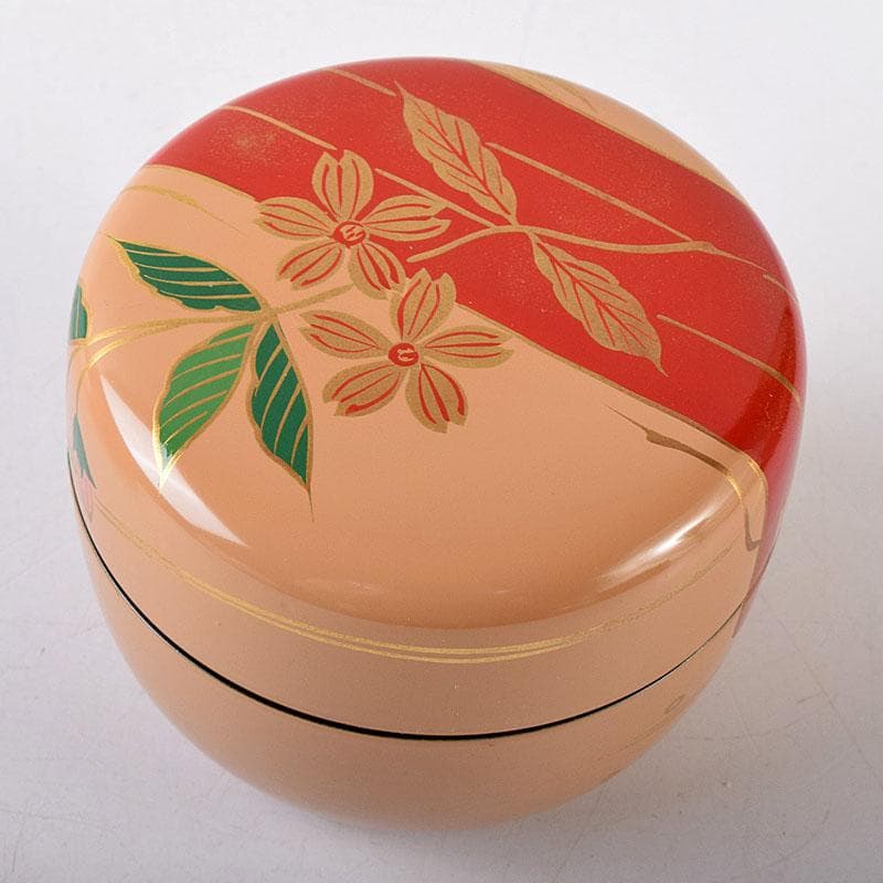 茶道具　山中塗　早見征一作　白漆　花筏蒔絵　平棗　共箱　V　8211