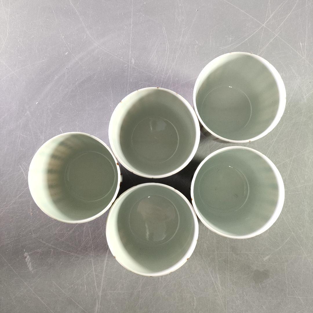 A894-4/平安松斎 造/鉄絵線文/蒸茶碗/蓋茶碗/5客/
