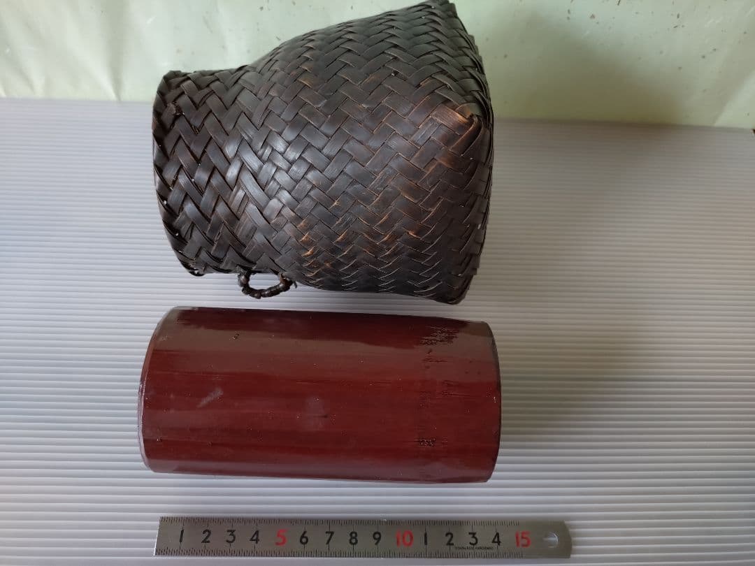 1 竹組篭　茶道具 唐物 篭 籠 掛花入 安藤竹良斎　共箱