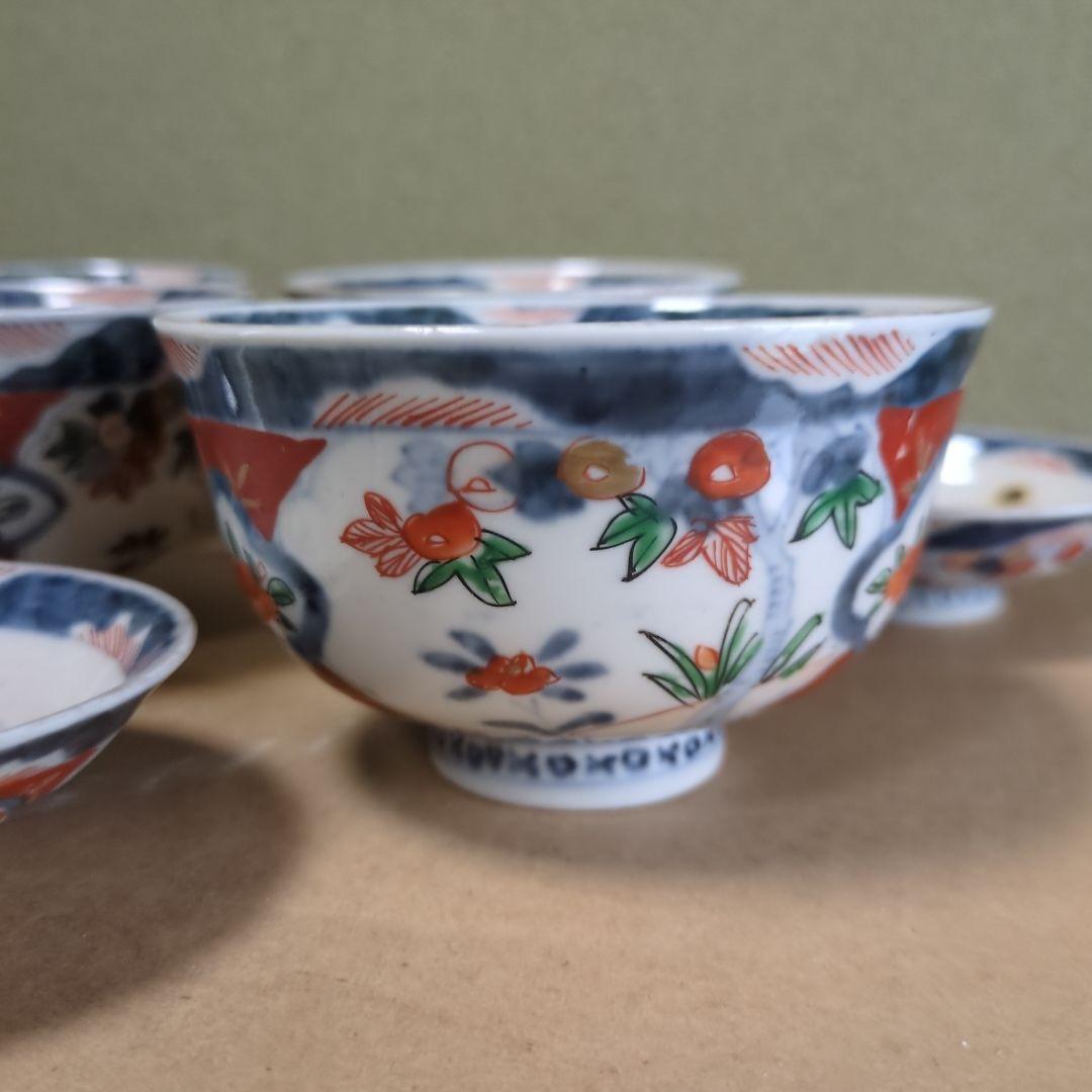 骨董 伊万里 古伊万里 蓋茶碗 色絵 煮物碗 飯碗 　アンティーク　5つ