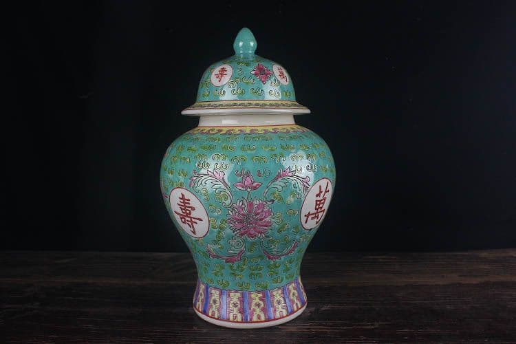 パステル万寿無彊将軍缶 景徳鎮 陶磁器 装飾品 現代工芸品 美術品 置物